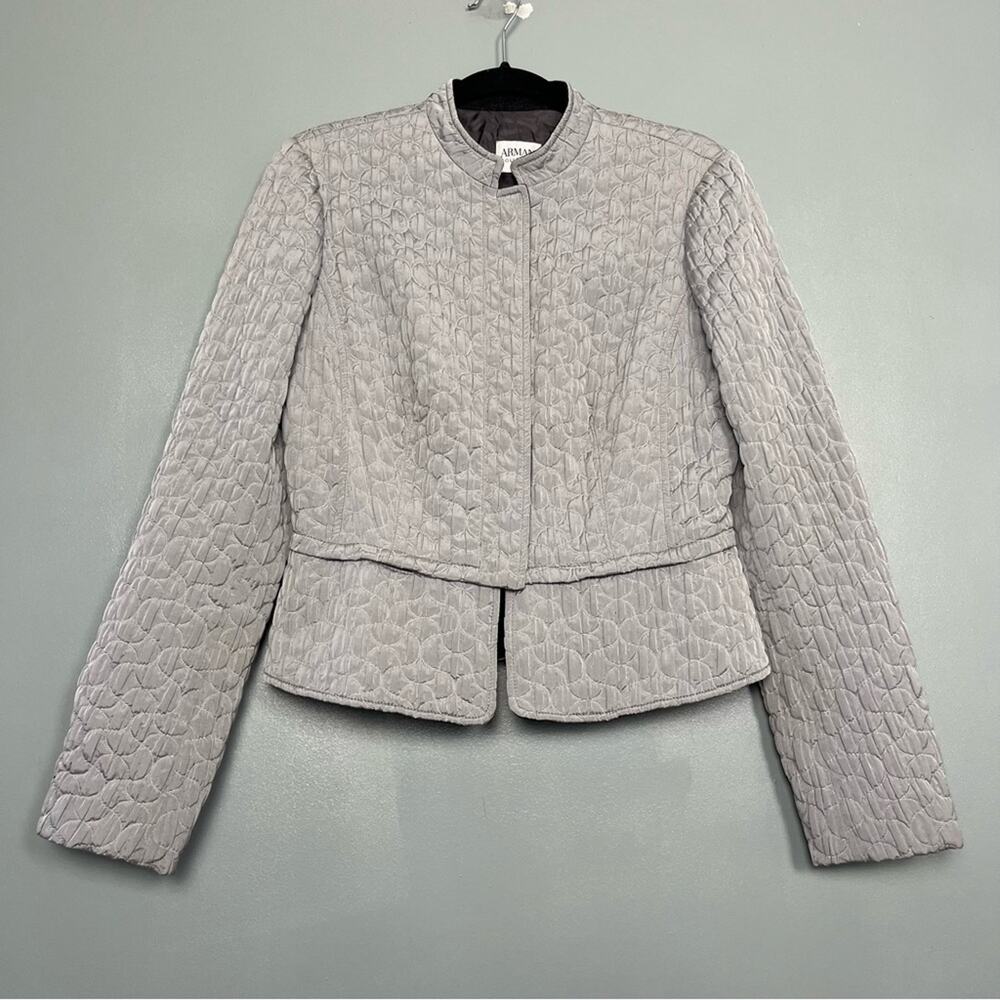 Armani Collezioni Quilted Blazer Gray Silver Snap Y2K Jacket Women’s Size 8